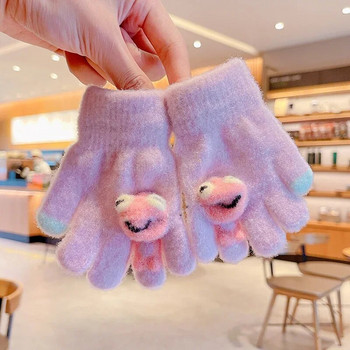 3-6 годишни зимни бебешки момичета Сладки меки плетени анимационни ръкавици с пет пръста Детски прекрасни топли ръкавици на открито Детски ръкавици