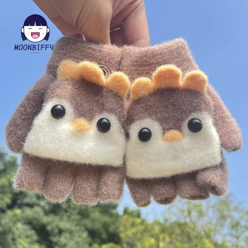 Lastele Viie sõrmega kindad Talvised Poisile Paksendatud Poolsõrmega Labakindad Tüdrukutele Kootud Kindad Talvine Uus Multikas Soe Flip Kindad