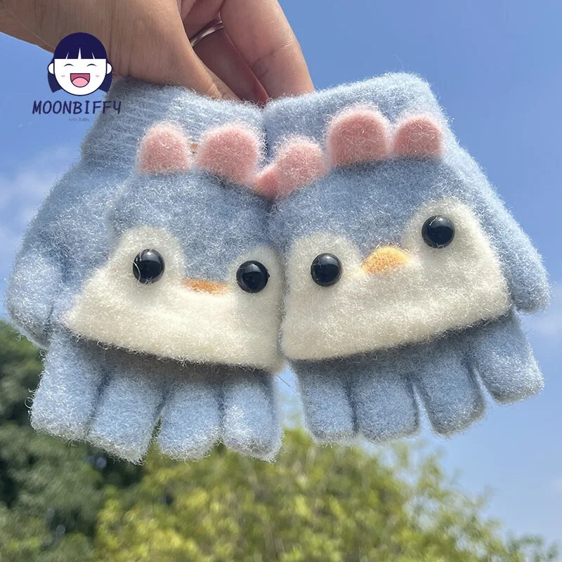 Lastele Viie sõrmega kindad Talvised Poisile Paksendatud Poolsõrmega Labakindad Tüdrukutele Kootud Kindad Talvine Uus Multikas Soe Flip Kindad