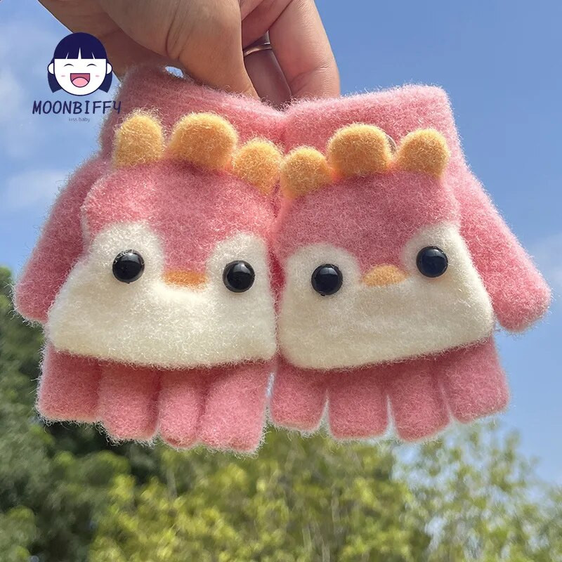 Lastele Viie sõrmega kindad Talvised Poisile Paksendatud Poolsõrmega Labakindad Tüdrukutele Kootud Kindad Talvine Uus Multikas Soe Flip Kindad