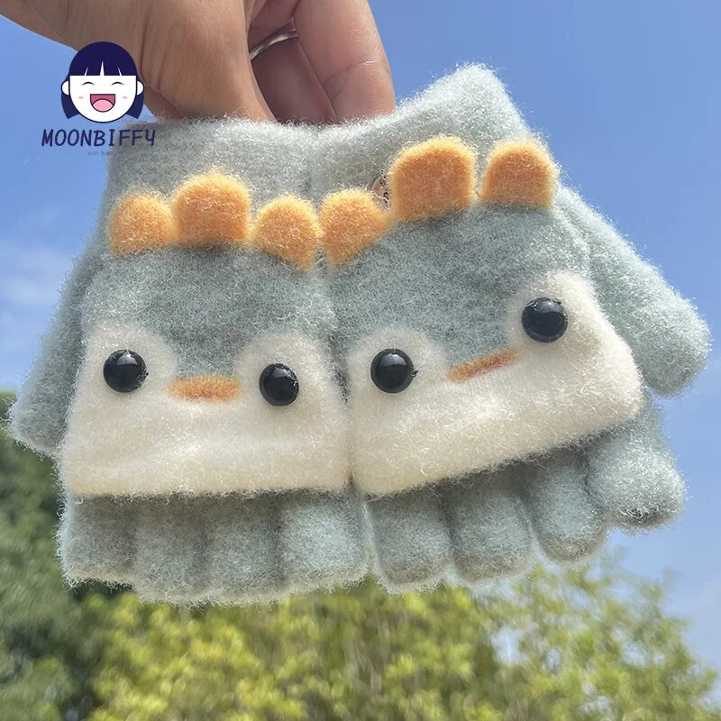 Lastele Viie sõrmega kindad Talvised Poisile Paksendatud Poolsõrmega Labakindad Tüdrukutele Kootud Kindad Talvine Uus Multikas Soe Flip Kindad