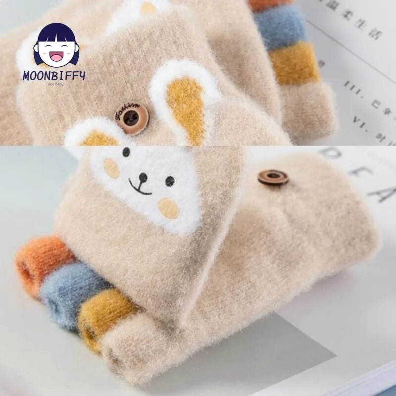 Lastele Viie sõrmega kindad Talvised Poisile Paksendatud Poolsõrmega Labakindad Tüdrukutele Kootud Kindad Talvine Uus Multikas Soe Flip Kindad