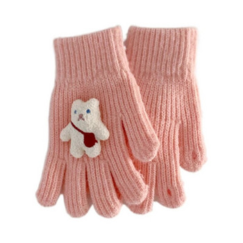 Топли и стилни детски ръкавици Плетени зимни ръкавици с пълни пръсти Еластични ръкавици с маншет на китката за игра на открито и училище