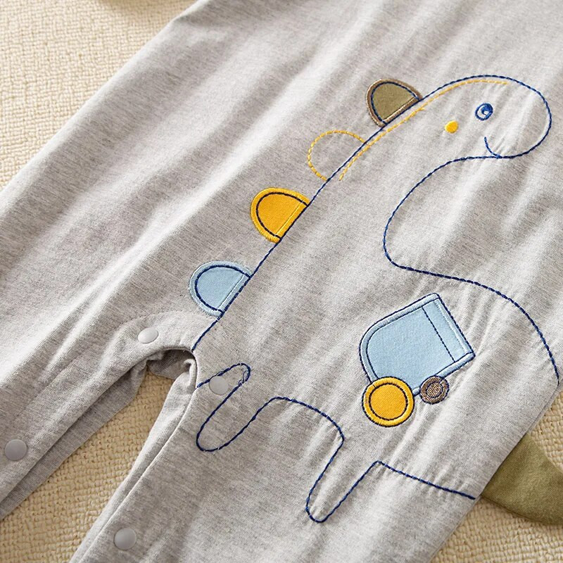 Kevadine ja sügisene poiste ja tüdrukute armas multikas dinosaurus, 3D tikandiga puuvillane mugav pikkade varrukatega beebibody