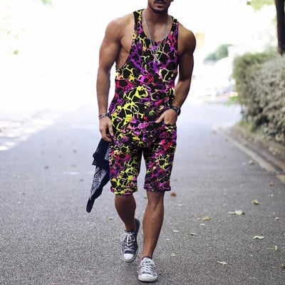 2022. aasta suvine meeste topp + spordipüksid Harajuku 3D lipsuvärviga prinditud vabaaja sportlik välispordiga meestele, 2 tk, suurus S-4XL