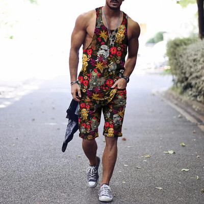 2022. aasta suvine meeste topp + spordipüksid Harajuku 3D lipsuvärviga prinditud vabaaja sportlik välispordiga meestele, 2 tk, suurus S-4XL