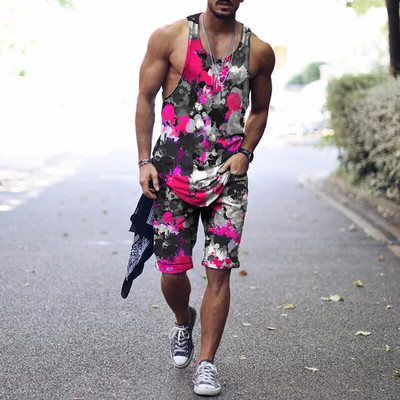 2022. aasta suvine meeste topp + spordipüksid Harajuku 3D lipsuvärviga prinditud vabaaja sportlik välispordiga meestele, 2 tk, suurus S-4XL