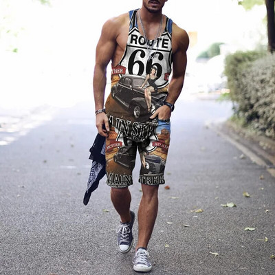 2022. aasta suvine meeste topp + spordipüksid Harajuku 3D lipsuvärviga prinditud vabaaja sportlik välispordiga meestele, 2 tk, suurus S-4XL
