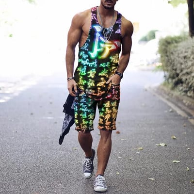 2022. aasta suvine meeste topp + spordipüksid Harajuku 3D lipsuvärviga prinditud vabaaja sportlik välispordiga meestele, 2 tk, suurus S-4XL