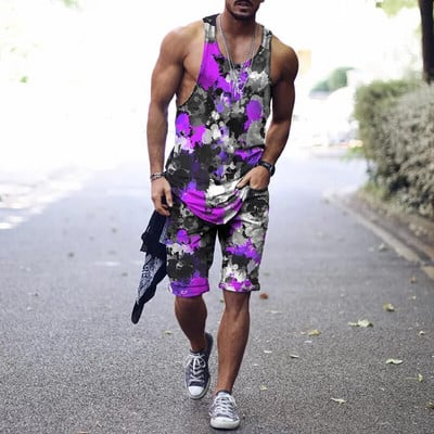 2022. aasta suvine meeste topp + spordipüksid Harajuku 3D lipsuvärviga prinditud vabaaja sportlik välispordiga meestele, 2 tk, suurus S-4XL