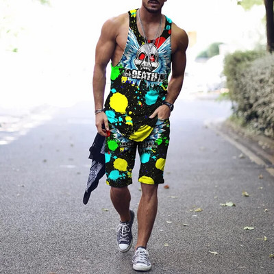2022. aasta suvine meeste topp + spordipüksid Harajuku 3D lipsuvärviga prinditud vabaaja sportlik välispordiga meestele, 2 tk, suurus S-4XL