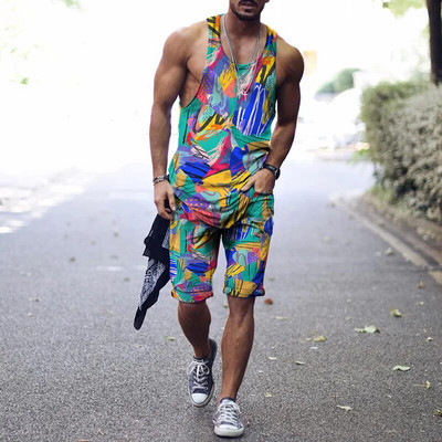 2022. aasta suvine meeste topp + spordipüksid Harajuku 3D lipsuvärviga prinditud vabaaja sportlik välispordiga meestele, 2 tk, suurus S-4XL