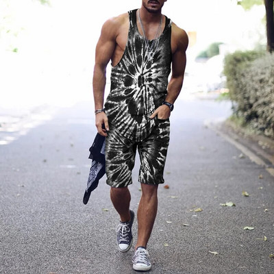 2022. aasta suvine meeste topp + spordipüksid Harajuku 3D lipsuvärviga prinditud vabaaja sportlik välispordiga meestele, 2 tk, suurus S-4XL