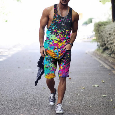 2022. aasta suvine meeste topp + spordipüksid Harajuku 3D lipsuvärviga prinditud vabaaja sportlik välispordiga meestele, 2 tk, suurus S-4XL