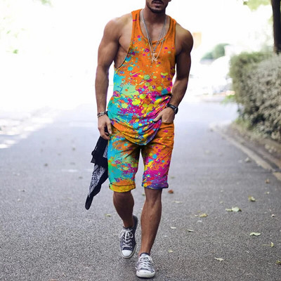 2022. aasta suvine meeste topp + spordipüksid Harajuku 3D lipsuvärviga prinditud vabaaja sportlik välispordiga meestele, 2 tk, suurus S-4XL