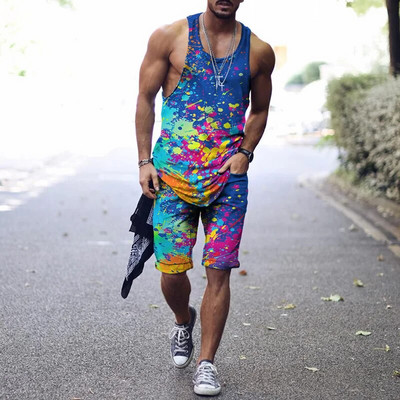 2022. aasta suvine meeste topp + spordipüksid Harajuku 3D lipsuvärviga prinditud vabaaja sportlik välispordiga meestele, 2 tk, suurus S-4XL