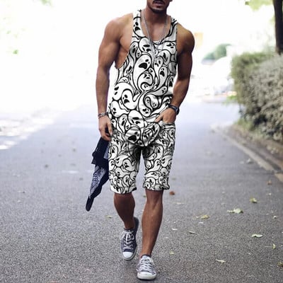 2022. aasta suvine meeste topp + spordipüksid Harajuku 3D lipsuvärviga prinditud vabaaja sportlik välispordiga meestele, 2 tk, suurus S-4XL