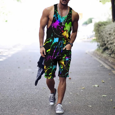 2022. aasta suvine meeste topp + spordipüksid Harajuku 3D lipsuvärviga prinditud vabaaja sportlik välispordiga meestele, 2 tk, suurus S-4XL