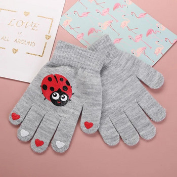 7-12 години Зимни ръкавици за момчета Момичета Сладки животински шарки Плетени ръкавици Есенни студентски топли ръкавици с разделени пръсти Детски подаръци
