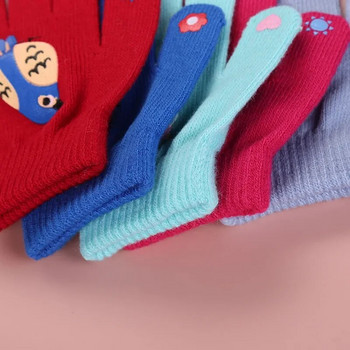 7-12 години Зимни ръкавици за момчета Момичета Сладки животински шарки Плетени ръкавици Есенни студентски топли ръкавици с разделени пръсти Детски подаръци