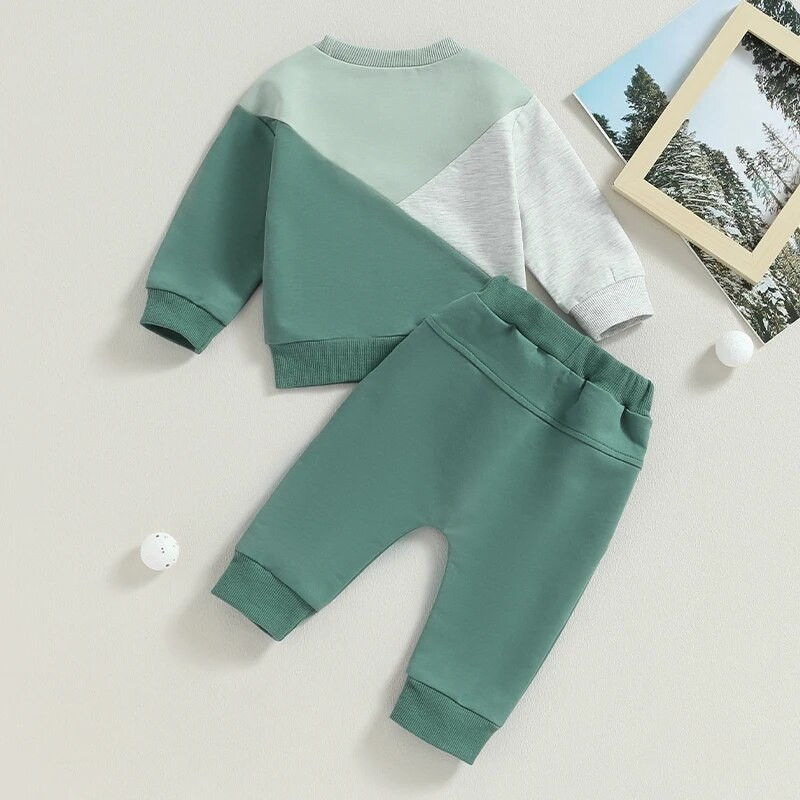 Φθινοπωρινό σετ Suefunskry Baby Boys, Φούτερ με μακρυμάνικη λαιμόκοψη σε αντίθεση χρώματος με ελαστική μέση φούτερ βρεφικά ρούχα 0-3Y