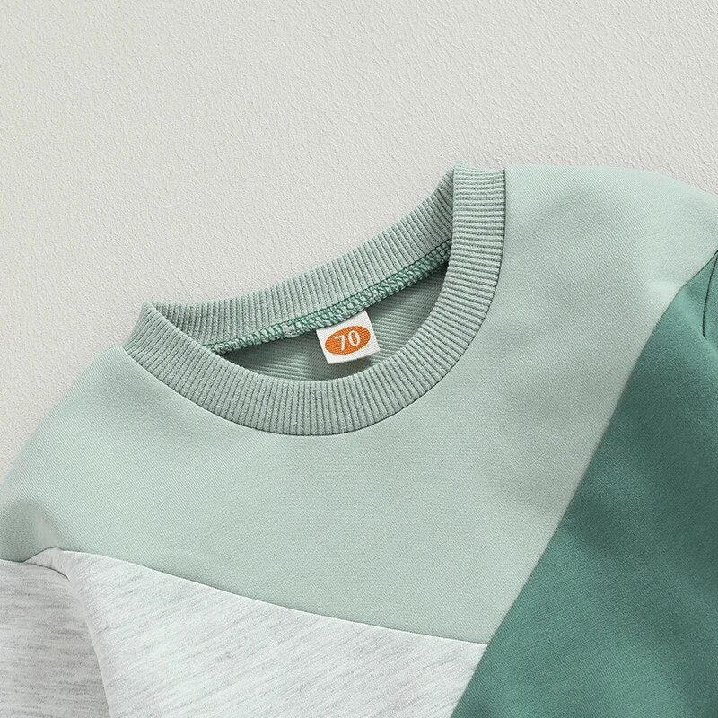 Φθινοπωρινό σετ Suefunskry Baby Boys, Φούτερ με μακρυμάνικη λαιμόκοψη σε αντίθεση χρώματος με ελαστική μέση φούτερ βρεφικά ρούχα 0-3Y