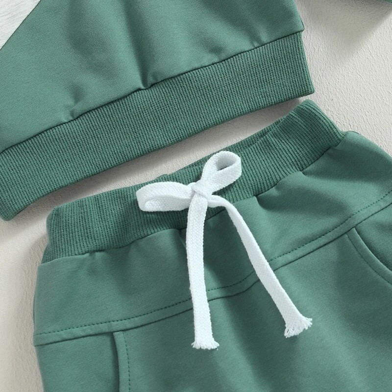 Φθινοπωρινό σετ Suefunskry Baby Boys, Φούτερ με μακρυμάνικη λαιμόκοψη σε αντίθεση χρώματος με ελαστική μέση φούτερ βρεφικά ρούχα 0-3Y