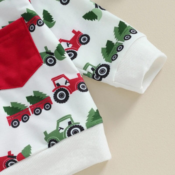 Suefunskry Toddler Boys Girls Christmas 2Pcs Outfits Truck Christmas Tree Print Суичър с дълъг ръкав и дълъг панталон Есенен комплект