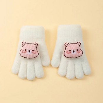 Γάντια για μωρά βελούδινα αρκουδάκια κινουμένων σχεδίων Ζεστά φθινοπωρινά χειμωνιάτικα παιδικά γάντια για αγόρια με πλήρη δάχτυλα πλεκτά χοντρά παιδικά γάντια για νήπια