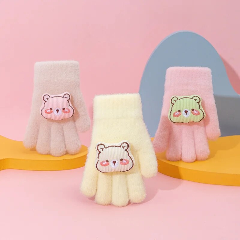 Multikas karu plüüs Beebi kindad soojad sügistalvised laps tüdrukud poisid täissõrmega kindad kootud paksud õues lastele väikelaste labakindad