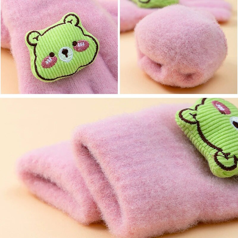 Multikas karu plüüs Beebi kindad soojad sügistalvised laps tüdrukud poisid täissõrmega kindad kootud paksud õues lastele väikelaste labakindad