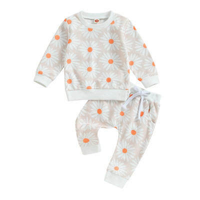 Beebitüdrukute 2-osaline riietus, lillemustriga pikkade varrukatega ja kaelusega kampsun elastse vöökohaga dressipüksid sügisriided