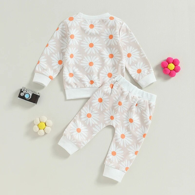 Beebitüdrukute 2-osaline riietus, lillemustriga pikkade varrukatega ja kaelusega kampsun elastse vöökohaga dressipüksid sügisriided