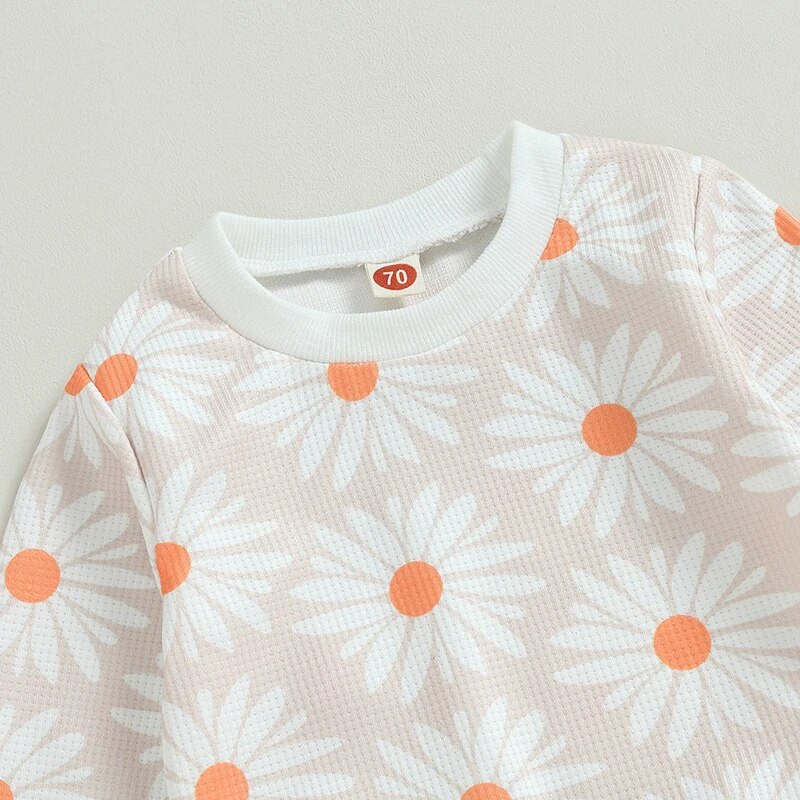 Beebitüdrukute 2-osaline riietus, lillemustriga pikkade varrukatega ja kaelusega kampsun elastse vöökohaga dressipüksid sügisriided