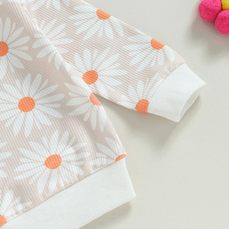 Beebitüdrukute 2-osaline riietus, lillemustriga pikkade varrukatega ja kaelusega kampsun elastse vöökohaga dressipüksid sügisriided