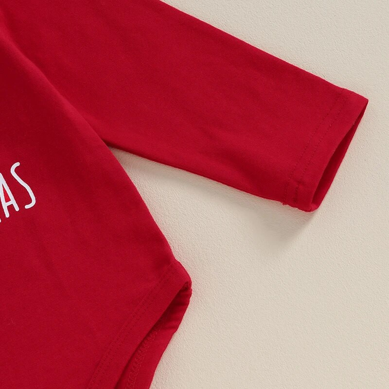 Suefunskry Νεογέννητα κοριτσάκια Πρώτη Χριστουγεννιάτικη Στολή Επιστολή Εκτύπωση Μακρυμάνικο Romper Παντελόνι με μοτίβο Άγιου Βασίλη Σετ κεφαλόδεσμο 3 τεμ.