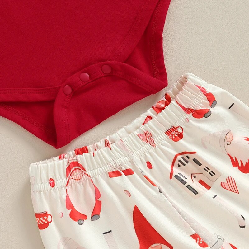 Suefunskry Νεογέννητα κοριτσάκια Πρώτη Χριστουγεννιάτικη Στολή Επιστολή Εκτύπωση Μακρυμάνικο Romper Παντελόνι με μοτίβο Άγιου Βασίλη Σετ κεφαλόδεσμο 3 τεμ.