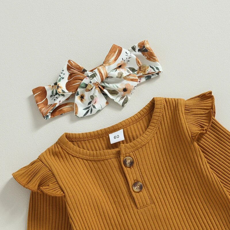 3 buc ținute de toamnă pentru fetiță barcel cu mâneci lungi + pantaloni cu clopoței de dovleac + set bentită ținută de iarnă