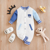 Пролетна и есенна мода за момчета и момичета, анимационно малко мече, бродирано памучно удобно бебешко боди с дълъг ръкав