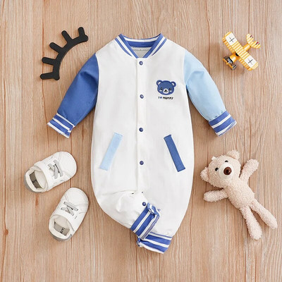 Пролетна и есенна мода за момчета и момичета, анимационно малко мече, бродирано памучно удобно бебешко боди с дълъг ръкав