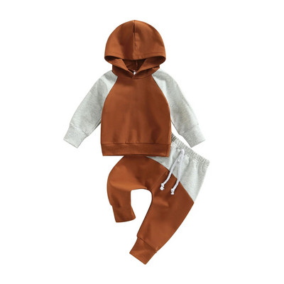 0-3 Y Autumn Causal Baby Boys 2τμχ Σετ ρούχων Χρώμα συνονθύλευμα μακρυμάνικο πουλόβερ με κουκούλα + ελαστικό παντελόνι