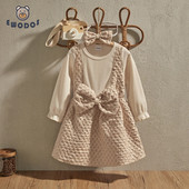 EWODOS Νεογέννητο Νήπιο Βρέφος Κοριτσάκι Πριγκίπισσα Φόρεμα με αντίθεση Χρώματα Φιόγκος Μακρυμάνικο Φόρεμα σε γραμμή Α και κορδέλα για το γιορτινό πάρτι