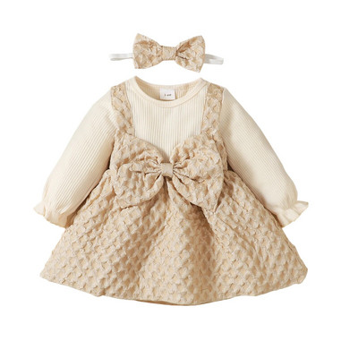 EWODOS Νεογέννητο Νήπιο Βρέφος Κοριτσάκι Πριγκίπισσα Φόρεμα με αντίθεση Χρώματα Φιόγκος Μακρυμάνικο Φόρεμα σε γραμμή Α και κορδέλα για το γιορτινό πάρτι