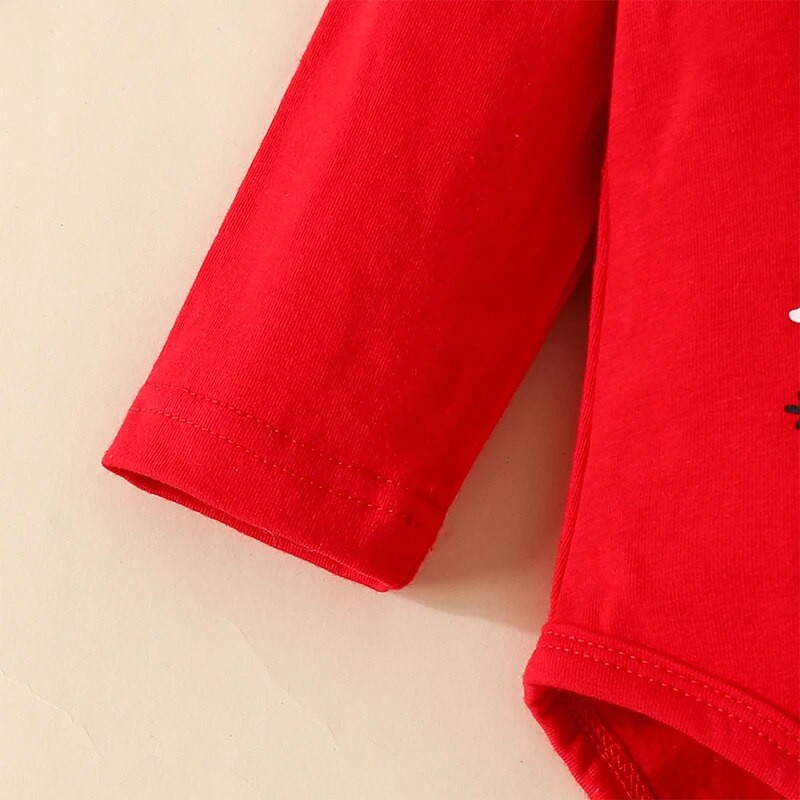 Suefunskry Бебешки момичета Първи коледни тоалети Гащеризон с дълъг ръкав с принт на елени + шорти с волани на каре + лента за глава + топло за крака