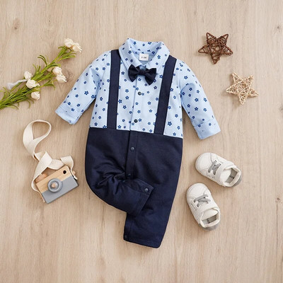 Άνετο μακρυμάνικο βρεφικό κορμάκι για αγόρια και κορίτσια Άνοιξη και φθινόπωρο για αγόρια και κορίτσια Gentleman Art Flower Printed Flower