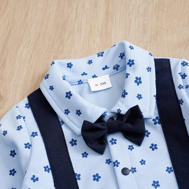 Άνετο μακρυμάνικο βρεφικό κορμάκι για αγόρια και κορίτσια Άνοιξη και φθινόπωρο για αγόρια και κορίτσια Gentleman Art Flower Printed Flower