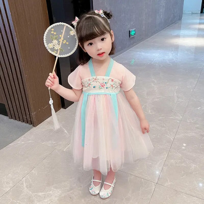 Βρεφικό φόρεμα Hanfu Κοριτσίστικα Καλοκαιρινά Ρούχα 0-5 Y Little Girl Φόρεμα αντίκες Βρεφικά ρούχα κινέζικου στυλ Κοντομάνικο φόρεμα