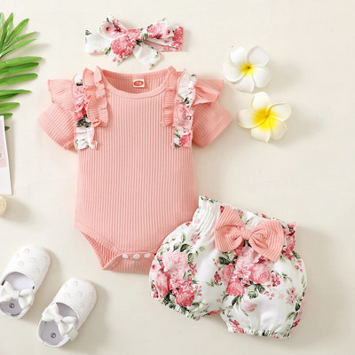 Haine pentru fetiță Nou-născut Sugar Toamnă Set 3 bucăți Romper din bumbac Pantaloni cu buline Bandă pentru toamnă ținute Haine pentru fetițe Costum de îmbrăcăminte