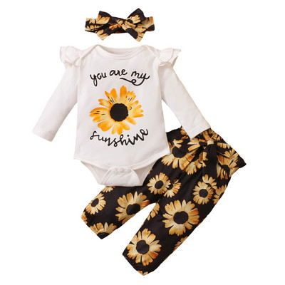Haine pentru fetiță Nou-născut Sugar Toamnă Set 3 bucăți Romper din bumbac Pantaloni cu buline Bandă pentru toamnă ținute Haine pentru fetițe Costum de îmbrăcăminte