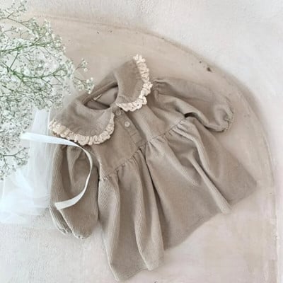 4763C Korea tüdrukute kleit pikkade varrukatega puuvillane velvetist nukukraega seelik 2023 kevad-sügis vabaaja pitsist tüdrukute kleit